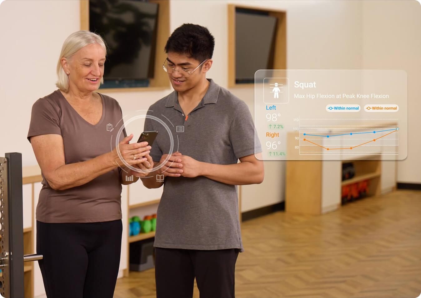 VALD Hub tile highlighting overall improvements in squat depth and hip flexion asymmetry.