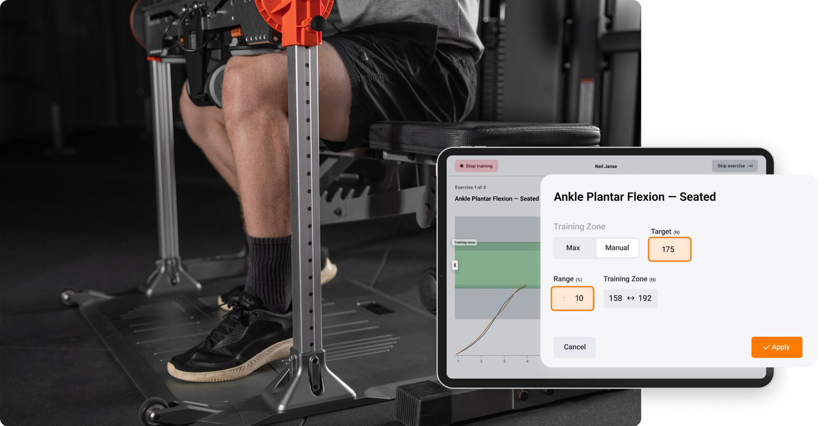 Example of plantar flexion isometric training with ForceFrame Training Mode in early rehab.