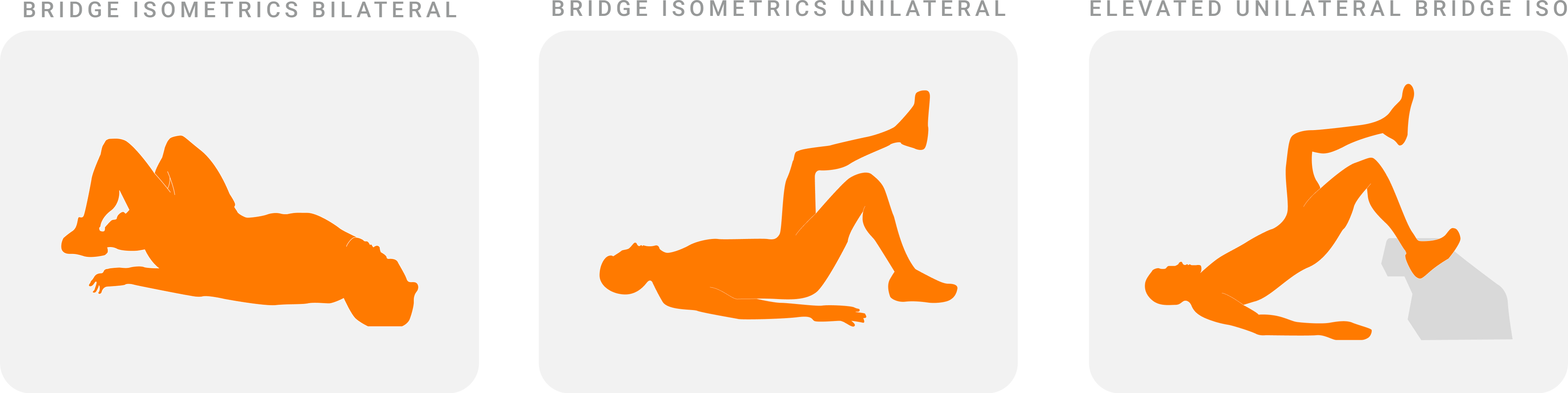 Bridge progressions used in mid-stage hamstring rehabilitation.