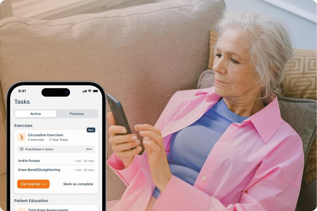 Patient using the MoveHealth app to view her scheduled tasks.