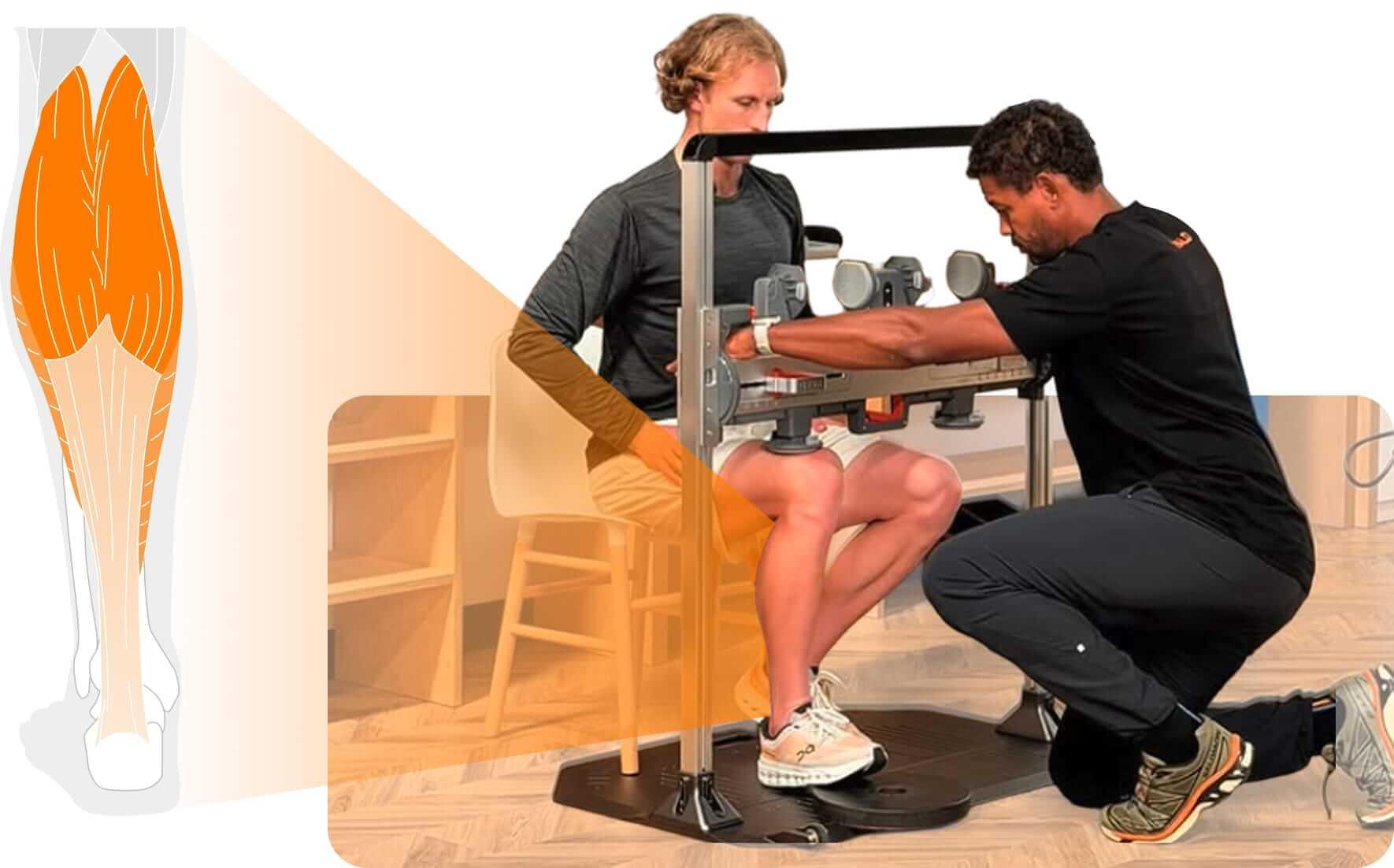 Athlete performing a seated ankle plantar flexion test using ForceFrame.