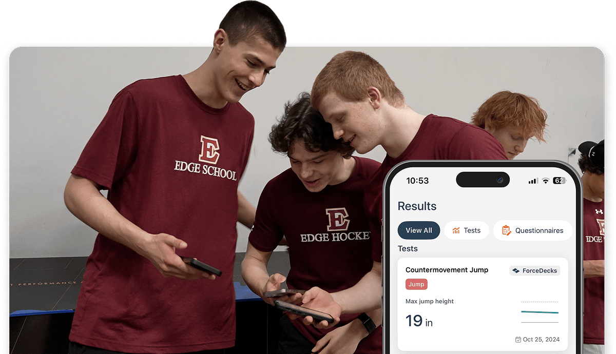 Youth athletes visualizing performance data through the MoveHealth app.