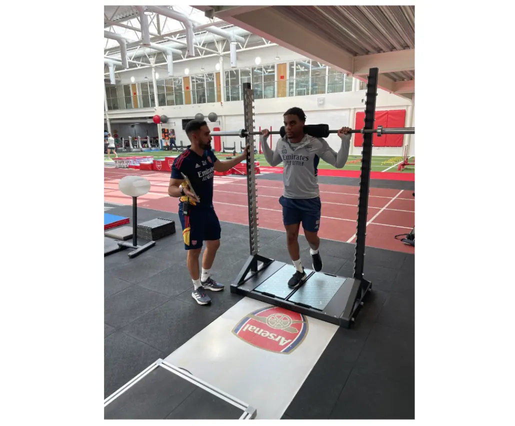 Physiotherapist Zubair Haleem conducting a single leg isometric strength test on ForceDecks