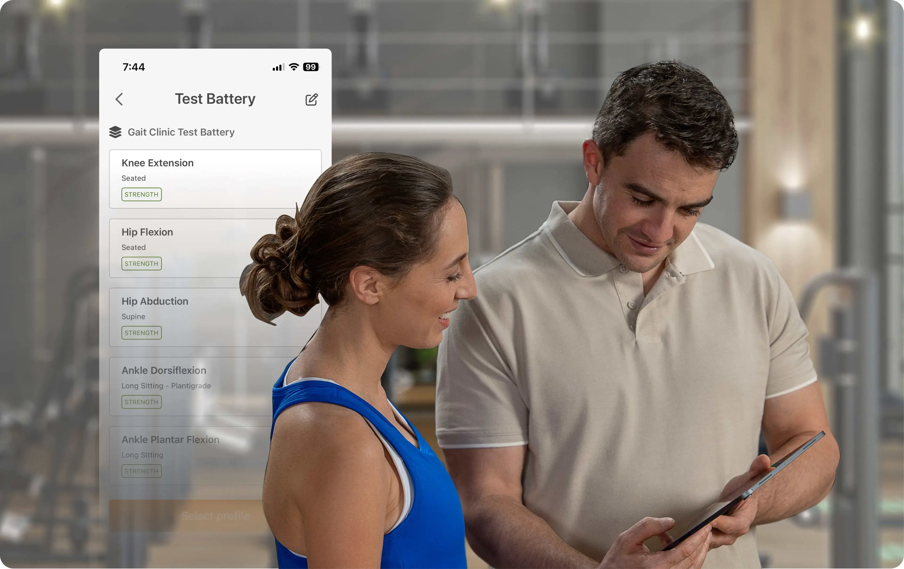 Clinician and patient discussing a test battery performed in the clinic.