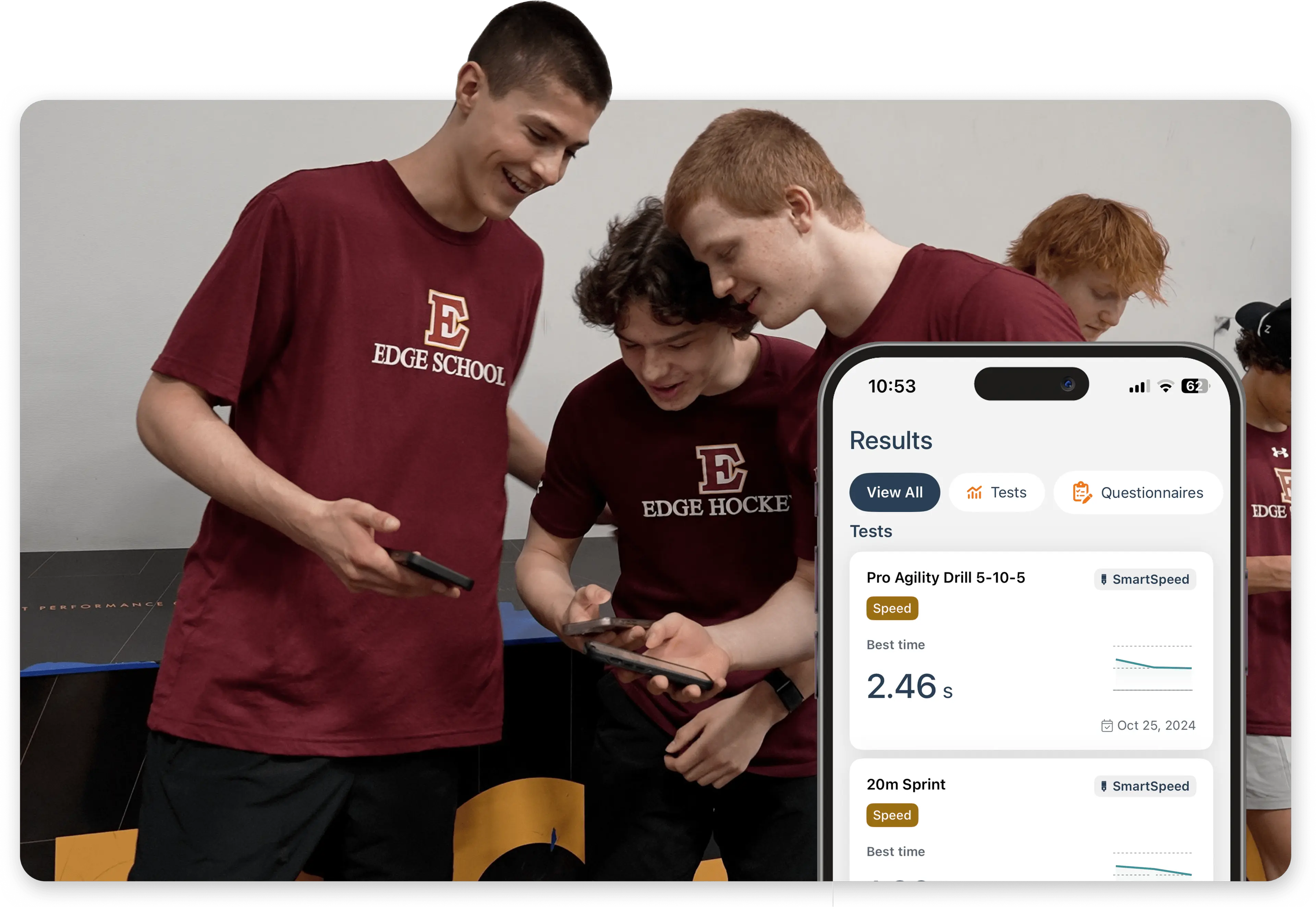 Athlete's comparing results after combine testing in the MoveHealth app.