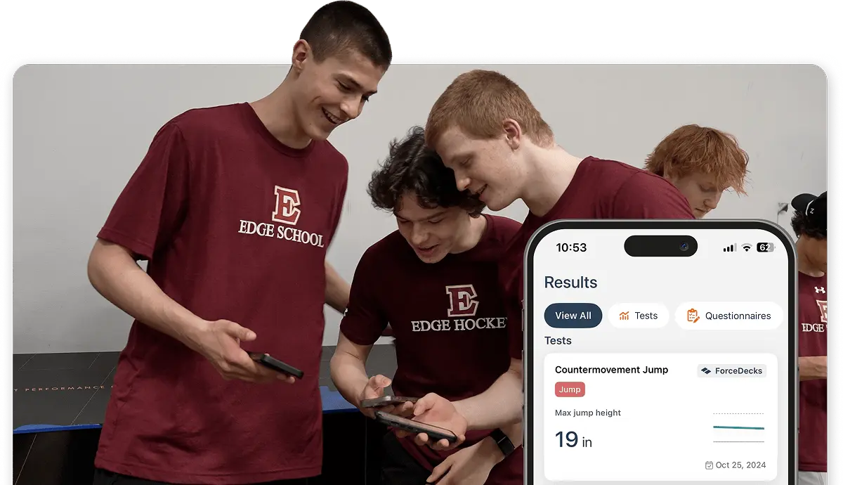 Youth athletes visualizing performance data through the MoveHealth app.